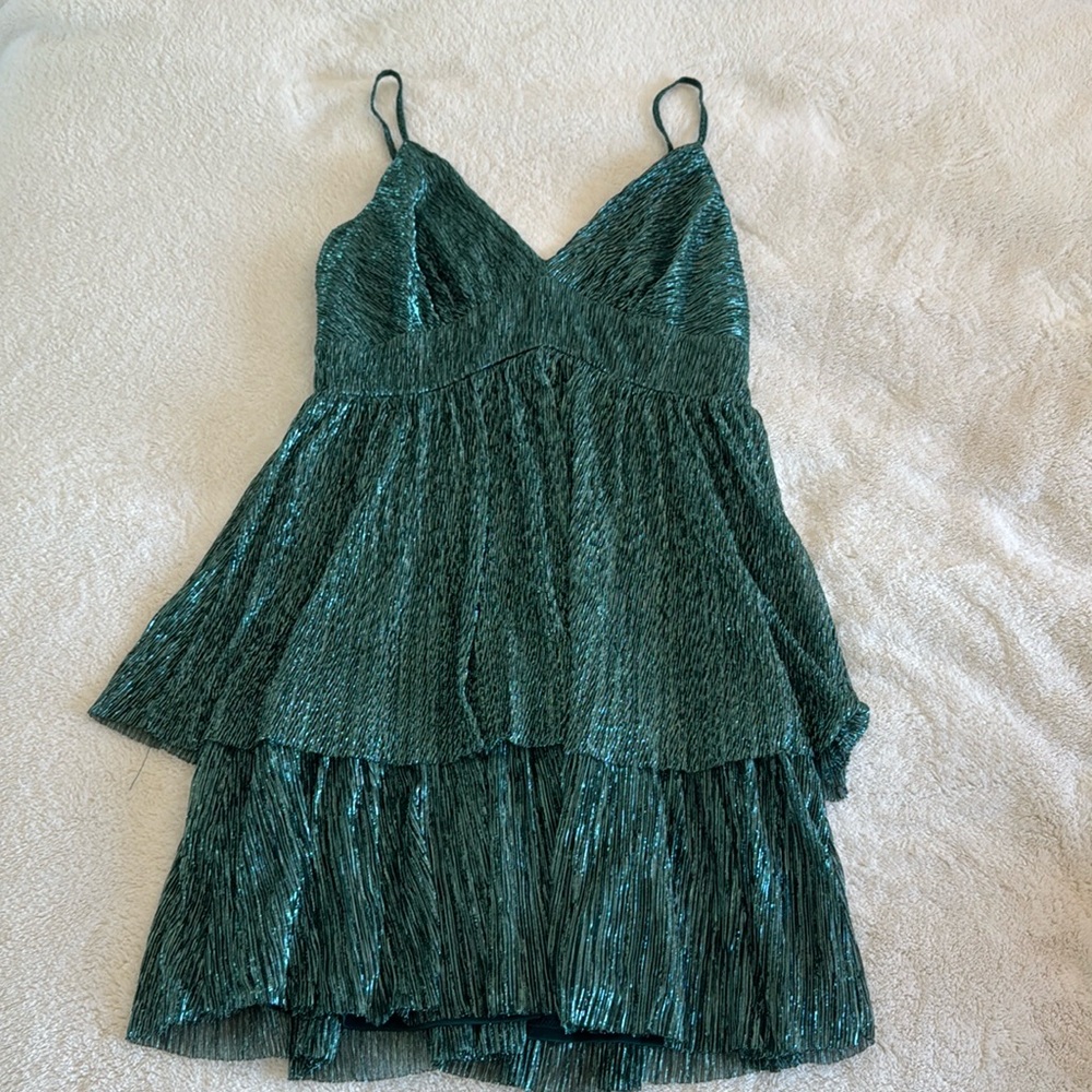 Pretty Ruffle Blue Shimmer Mini Dress